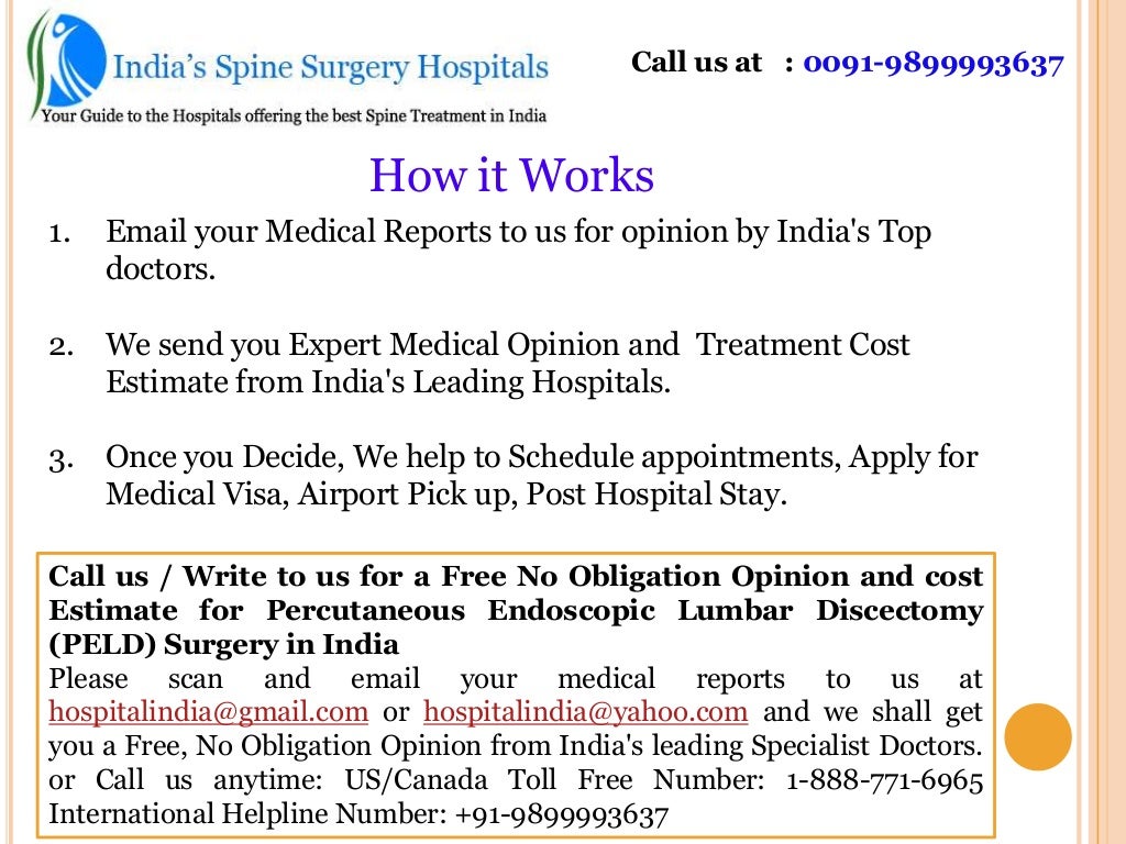 Percutaneous endoscopic lumbar discectomy spine surgery in India
