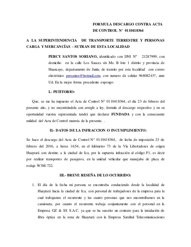 Descargo de acta de control sutran