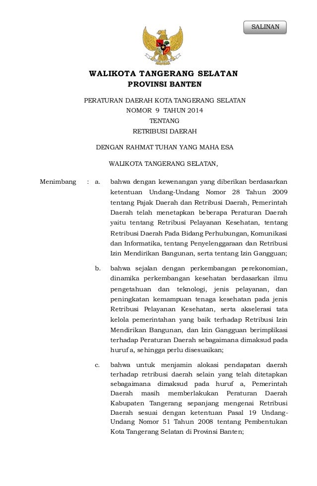 Perda 9 tahun 2014 retribusi Perda 9 tahun 2014 retribusi
