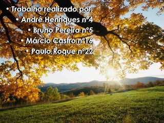 Trabalho realizado por: André Henriques nº4 Bruno Pereira nº5 Márcio Castro nº16 Paulo Roque nº22 Trabalho realizado por: André Henriques nº4 Bruno Pereira nº5 Márcio Castro nº16 Paulo Roque nº22 