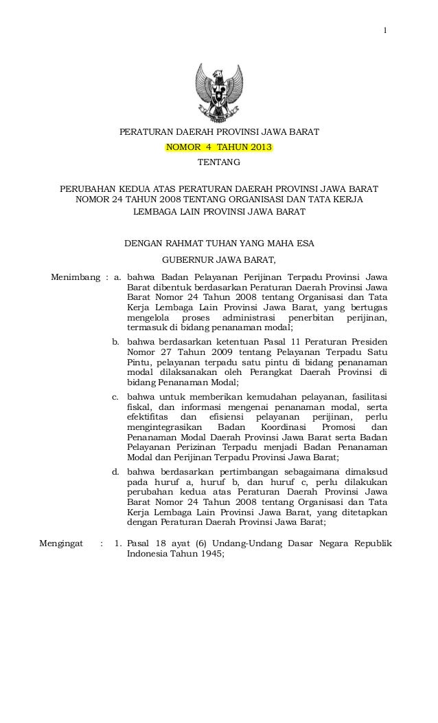 PERDA NOMOR 4 PROVINSI JAWA BARAT TAHUN 2014