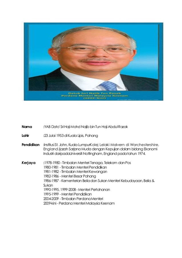 Gelaran Biodata Perdana Menteri Malaysia 1 7