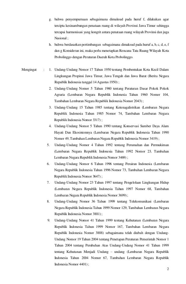 Perda no. 2 tahun 2010 tentang rtrw kota probolinggo 2009 2028