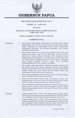 Perda nomor 23 tahun 2013 ttg rtrw provinsi papua