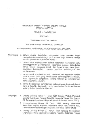 Perda DKI Jakarta Nomor 4 Tahun 2009 Siskesda