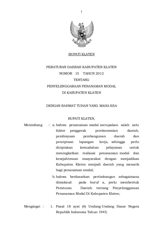 2012 Perda Penyelenggaraan Penanaman Modal