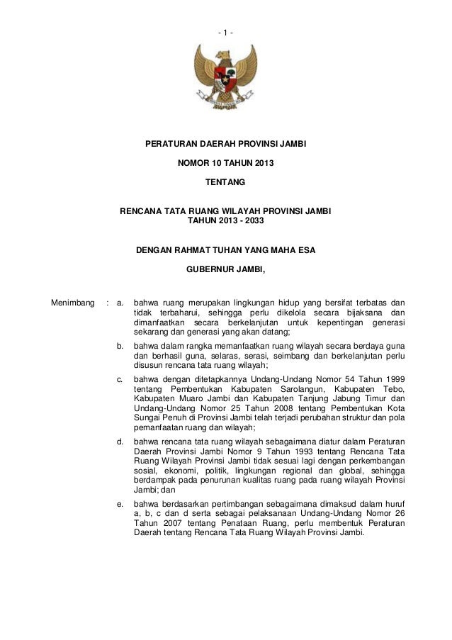 Peraturan Daerah Provinsi Jambi Tentang Rencana Tata Ruang Wilayah Pr…
