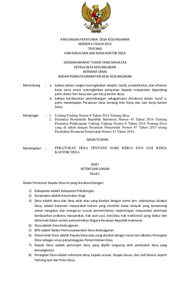 Perdes No 6 Th 2015 Tentang Hari Dan Jam Kerja Pemerintah