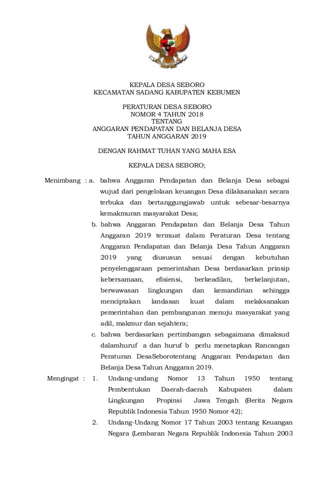 Perdes No 4 Tahun 2018 Apbdes Ta 2019