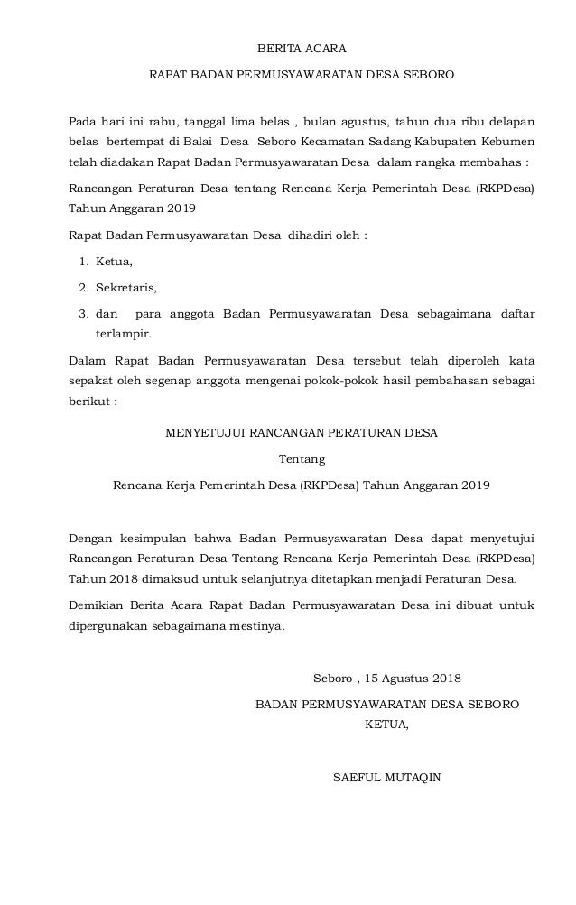 Contoh Berita Acara Pembahasan Rpjm Desa - Peranti Guru