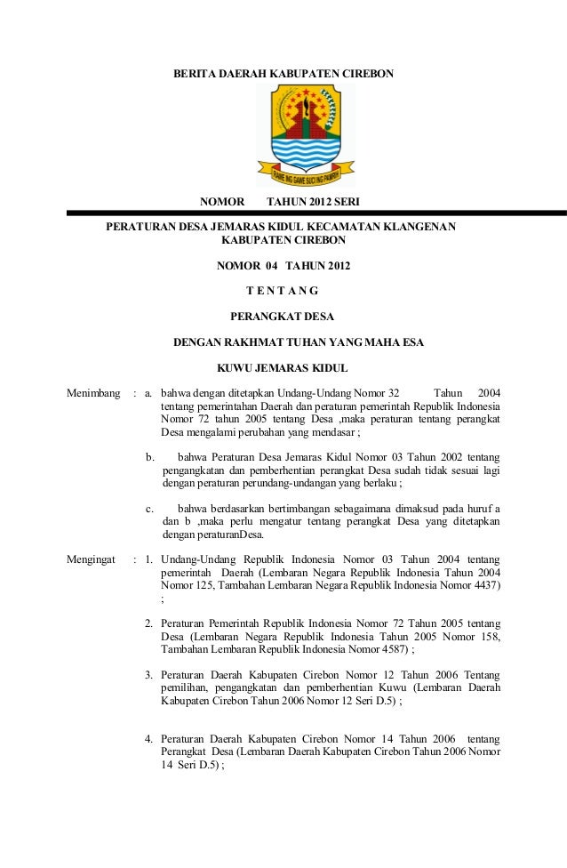 Perdes perangkat desa Perdes perangkat desa
