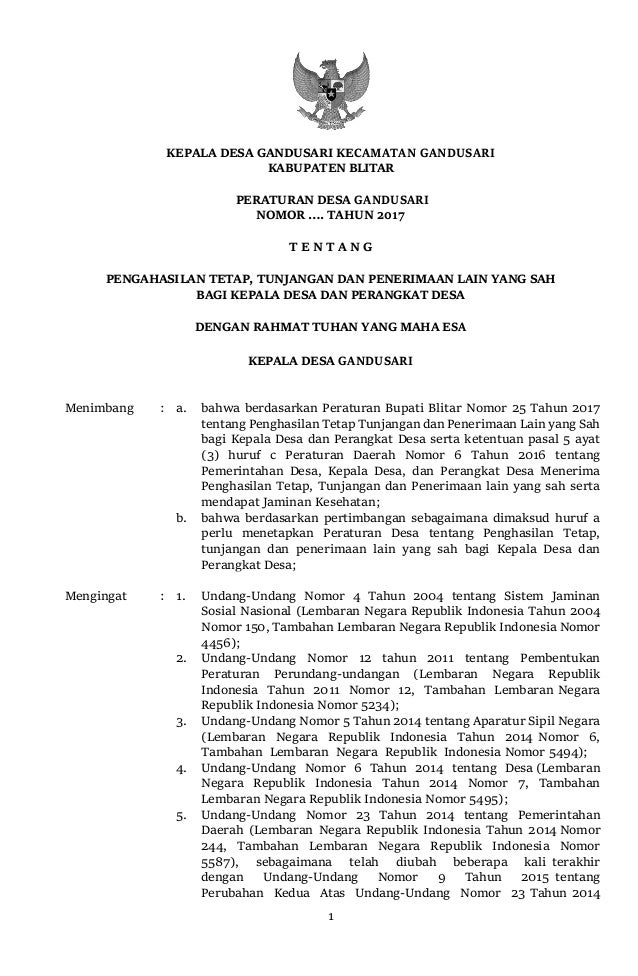 Perdes Penghasilan Tetap Perangkat Desa