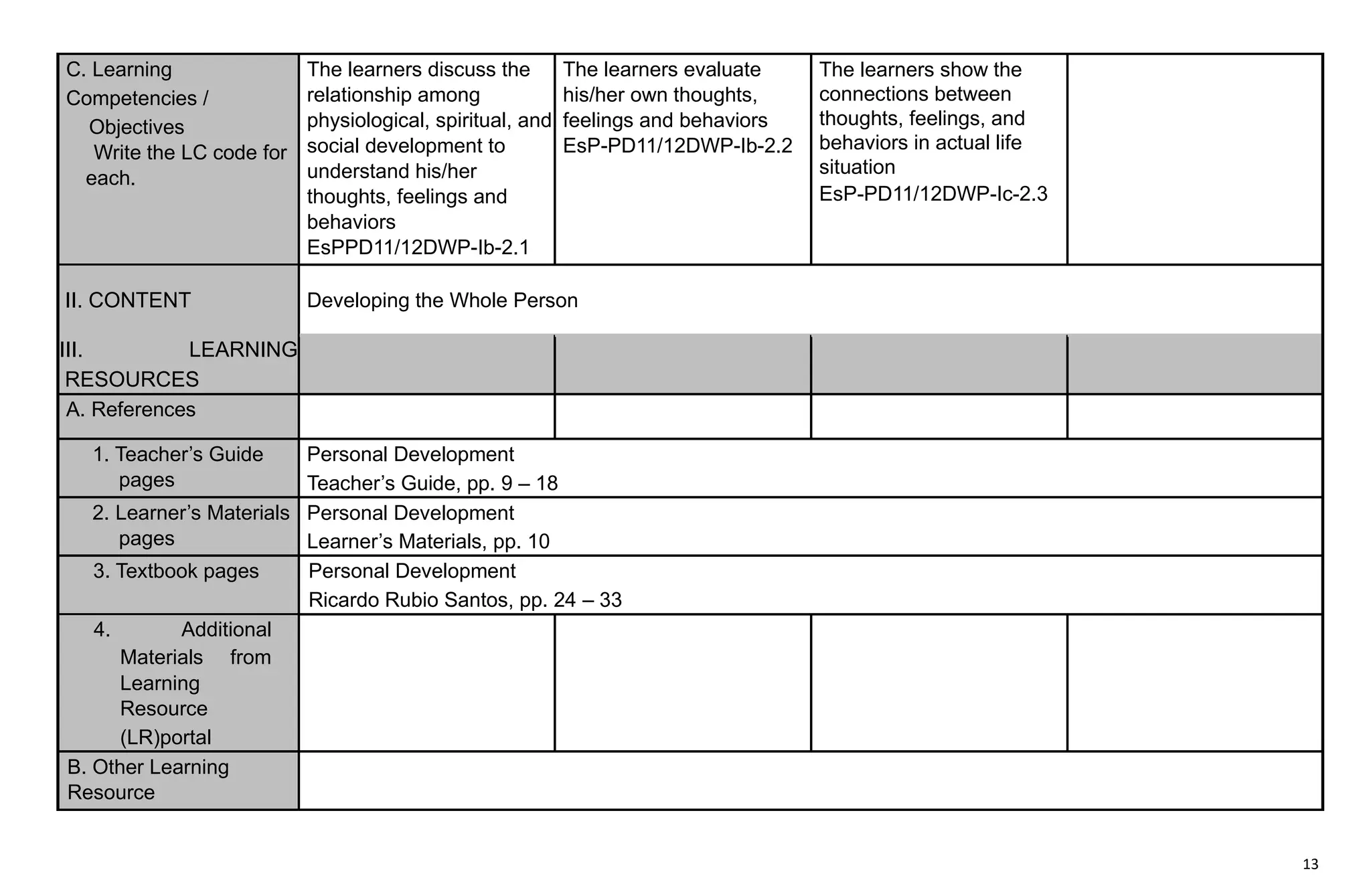 PERSONAL DEVELOPMENT LESSON PLAN COMPLETE.pdf | Educational Assessment ...