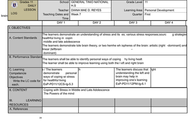 PERSONAL DEVELOPMENT LESSON PLAN COMPLETE.pdf | Educational Assessment ...