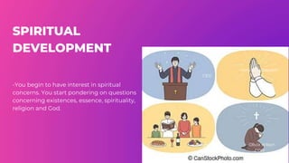 SPIRITUAL
DEVELOPMENT
-You begin to have interest in spiritual
concerns. You start pondering on questions
concerning existences, essence, spirituality,
religion and God.
CEO
Harumi Kobayashi
CTO
Juliana Silva Olivia Wilson
COO
 