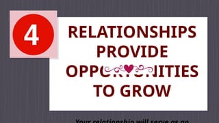 RELATIONSHIPS
PROVIDE
OPPORTUNITIES
TO GROW
 