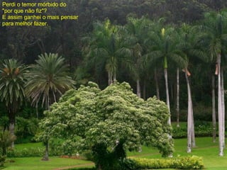 Perdi o temor mórbido do "por que não fiz"? E assim ganhei o mais pensar  para melhor fazer. 