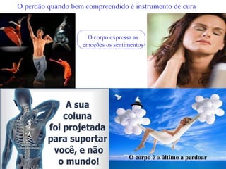 O perdão quando bem compreendido é instrumento de cura 
O corpo expressa as 
emoções os sentimentos 
O corpo é o último a perdoar 
 