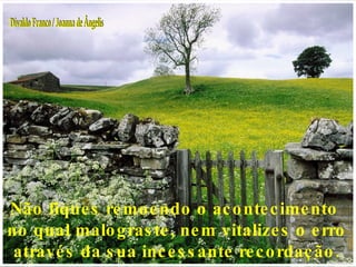 Não fiques remoendo o acontecimento  no qual malograste, nem vitalizes o erro através da sua incessante recordação. Divaldo Franco / Joanna de Ângelis 