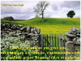 Descobrindo-te em gravame, reconsidera a situação, examinando com serenidade o que aconteceu, e regulariza a ocorrência. Divaldo Franco / Joanna de Ângelis 