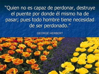 “ Quien no es capaz de perdonar, destruye el puente por donde él mismo ha de pasar; pues todo hombre tiene necesidad de ser perdonado.” GEORGE HERBERT 