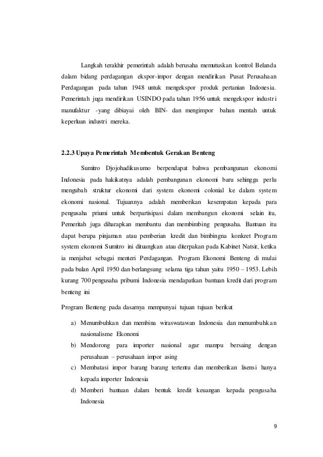 Tujuan Dilaksanakan Program Sistem Ekonomi Gerakan Benteng Nasi