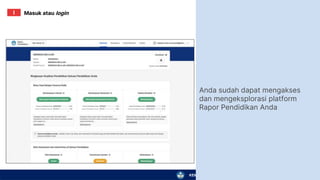 KEMENTERIAN PENDIDIKAN, KEBUDAYAAN, RISET, DAN TEKNOLOGI
Anda sudah dapat mengakses
dan mengeksplorasi platform
Rapor Pendidikan Anda
Masuk atau login
I
 