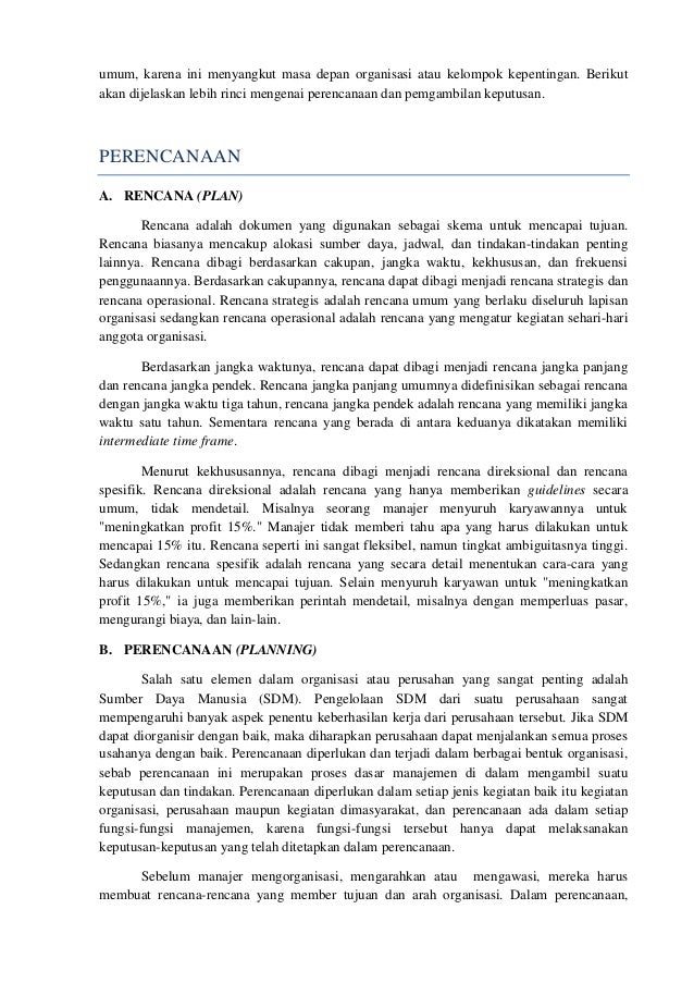 Perencanaan Dan Pembuatan Keputusan