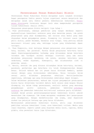 Perencanaan pesan komunikasi bisnis