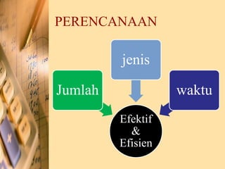 PERENCANAAN
Efektif
&
Efisien
Jumlah
jenis
waktu
 