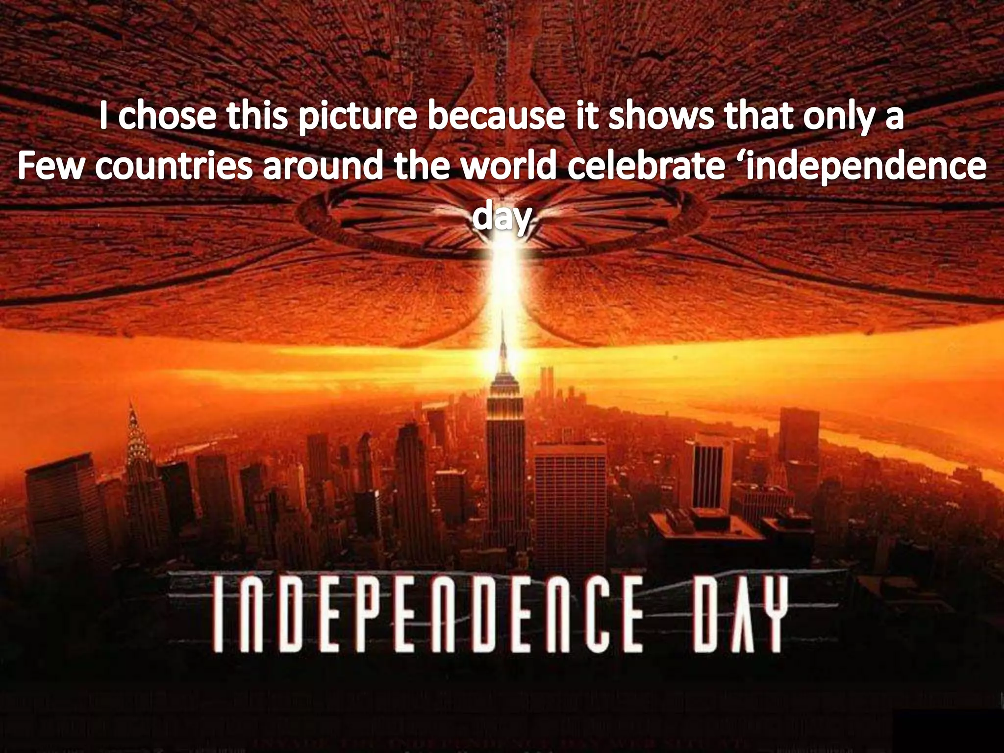 independenceI chose this picture because it shows that only a Few countries around the world celebrate ‘independence day 