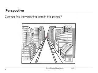 Perspective
Can you find the vanishing point in this picture?
141
Arch. Dania Abdel-Aziz
 