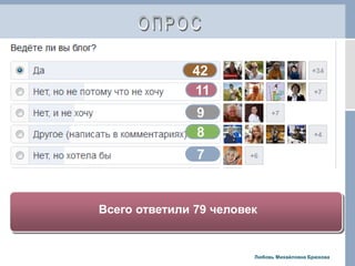 Любовь Михайловна Брюхова
42
11
9
8
7
Всего ответили 79 человек
 