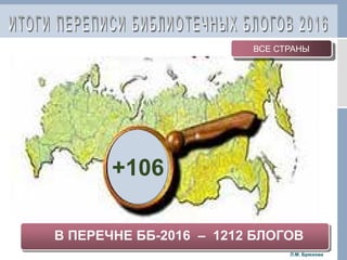 +106
ВСЕ СТРАНЫ
Л.М. Брюхова
В ПЕРЕЧНЕ ББ-2016 – 1212 БЛОГОВ
 