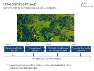 Caracterización del
paisaje
Evaluación del
paisaje
Definición de objetivos
de calidad paisajística
Propuesta de medidas
y ...