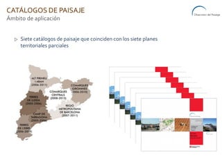 Siete catálogos de paisaje que coinciden con los siete planes
territoriales parciales
CATÁLOGOS DE PAISAJE
Ámbito de aplic...