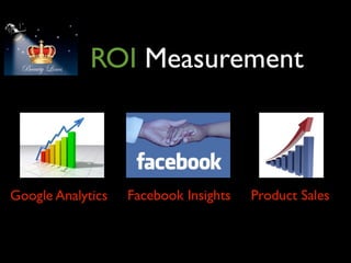 ROI Measurement



Google Analytics   Facebook Insights   Product Sales
 