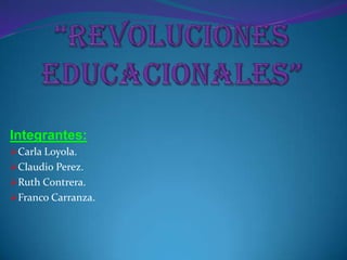 Integrantes:
Carla Loyola.
Claudio Perez.
Ruth Contrera.
Franco Carranza.
 