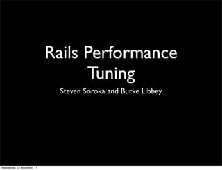 Rails Performance
                                   Tuning
                              Steven Soroka and Burke Libbey




Wednesday, 23 November, 11
 