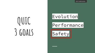 @thisNatasha@thisNatasha
QUIC
3 goals
Evolution
Performance
Safety
 