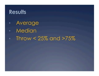 Results
•  Average
•  Median
•  Throw < 25% and >75%
 