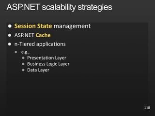 118
 Session State
 Cache

 e.g.,
 Presentation Layer
 Business Logic Layer
 Data Layer
 