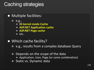 

 IIS kernel mode Cache
 ASP.NET Application cache
 ASP.NET Page cache






135
 