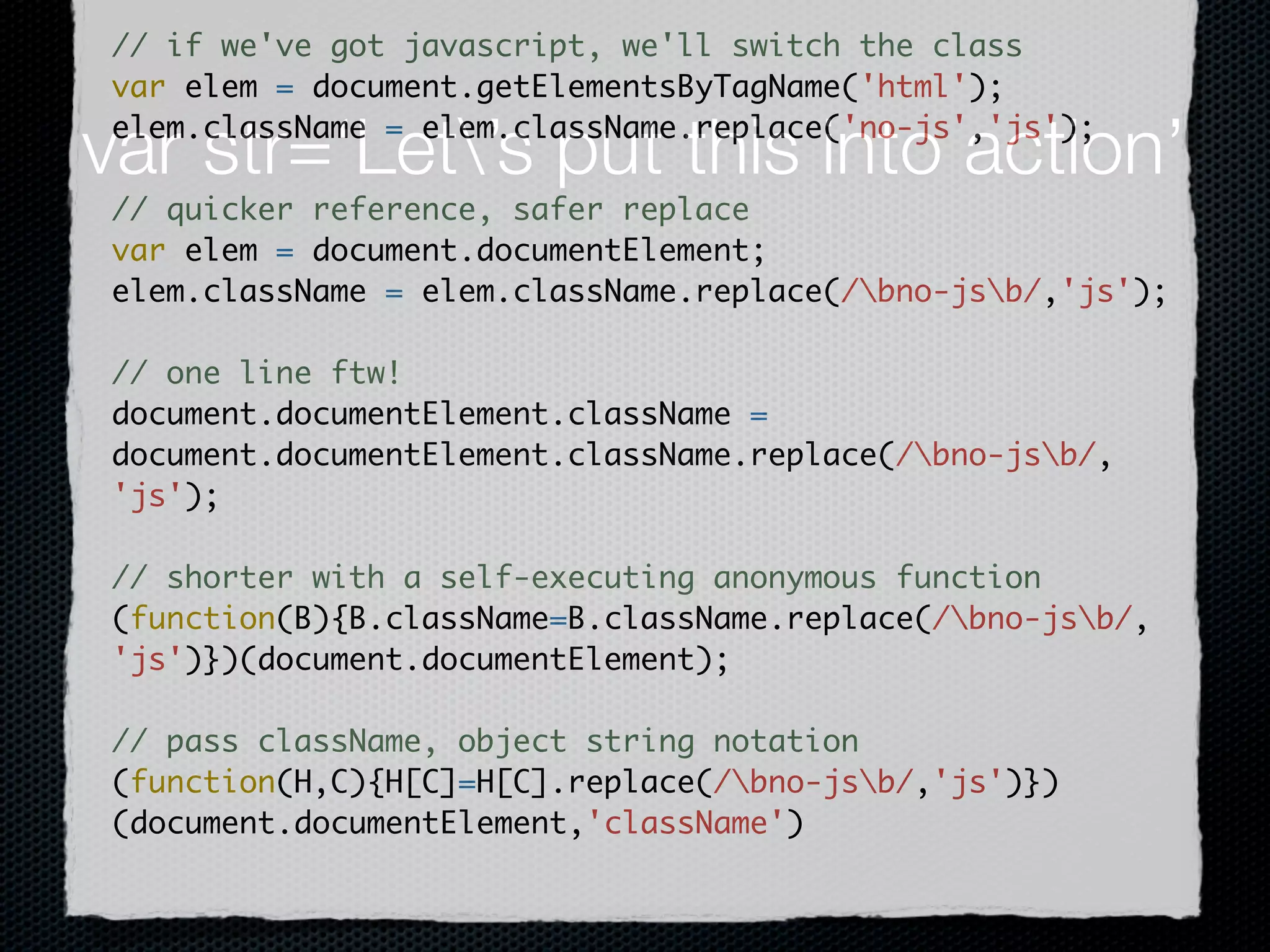 new
New Element Creation                        1.4
                                                !
                                                  in

jQuery("<div/>", {
    id: "foo",
    rel : "something"
    css: {
        height: "50px",
        width: "50px",
        color: "blue",
        backgroundColor: "#ccc"
    },
    click: function() {
       $(this).css("backgroundColor", "red");
    }
}).appendTo("body");
 