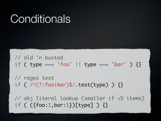 new
eq(), ﬁrst(), last()                 1.4
                                         !
                                           in




var lastelem = $elems.eq(-1); // get() too!



$('#nav li:first') === $('#nav li').first()

$('#nav li:last') === $('#nav li').last()
 