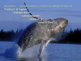 SEGUNDO :  VALORICEMOS CUATRO PALABRAS EN INGLES. Traducir al ingles:  “ trabajo duro”,  “ conocimiento”,  “ actitud” y  “ amor a Dios”… 