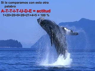 Si la comparamos con esta otra palabra A-T-T-I-T-U-D-E = actitud    1+20+20+9+20+21+4+5 = 100 %  