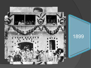 Oct 4.
June6.
May 21.
Mar 20.
Feb 23.
Jan 12.
6.
20.
5
Aguinaldo's appoints republic
Aguinaldo breakUS,shot by face
Hostilities theMalolos a ratifies
The Malolos mountsPresident
AntonioUS
The In Luna dies, Commission
The
Schurrman betweennew
Senate a the
Constitution full
out
moves
is
members
opposition appoints the proclaims
cabinet of by against inaugurated.
arrives infrom US.
the TreatywhichAguinaldo. Itthe First
Filipinos and theApolinario Spain US
government theParis
promulgatedofManila. It Mabini and
scale offensive Kawit withtheFilipinos.
is gives
provides
McKinley
Company, composed oath in
Antonio goes of hiding.of known
government confidence free securing
thesupremacy Antonio US office
gives theLuna. militaryofofLuna,hand to
Aguinaldo USCommission,over as
for a republicaninto theaAguinaldo'sthe
takes his
form
government
is
Philippine
men.
ablest
a peaceful general.
entire Filipino agreement
subduearchipelago, as
President.legislature but the with full
with thethe Philippines. promises the
supreme
as
the
Schurrman
Filipinos.
autonomy.
branch. The constitution is designed
Commission, composed of Jacob
after
the
constitutions
of
Schurrman,
George
France, Belgium, and several South
Dewey, Republics. It Otis,drafted by
Dean
American Elwell
was
Felipe Calderon Wesley Meritt.
Worcester and

1899
1900
1901
1902
1903
1904
1906
1907
1909
1913
1911

 