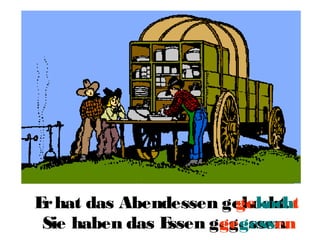 E hat das Abendessen gekocht.
r
gekocht
Sie haben das E
ssen gegessen.
gegessen

 