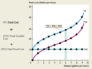 (TC) Total Cost
(TFC) Total Fixed Cost
(TVC) Total Variable
Cost
+
=
 